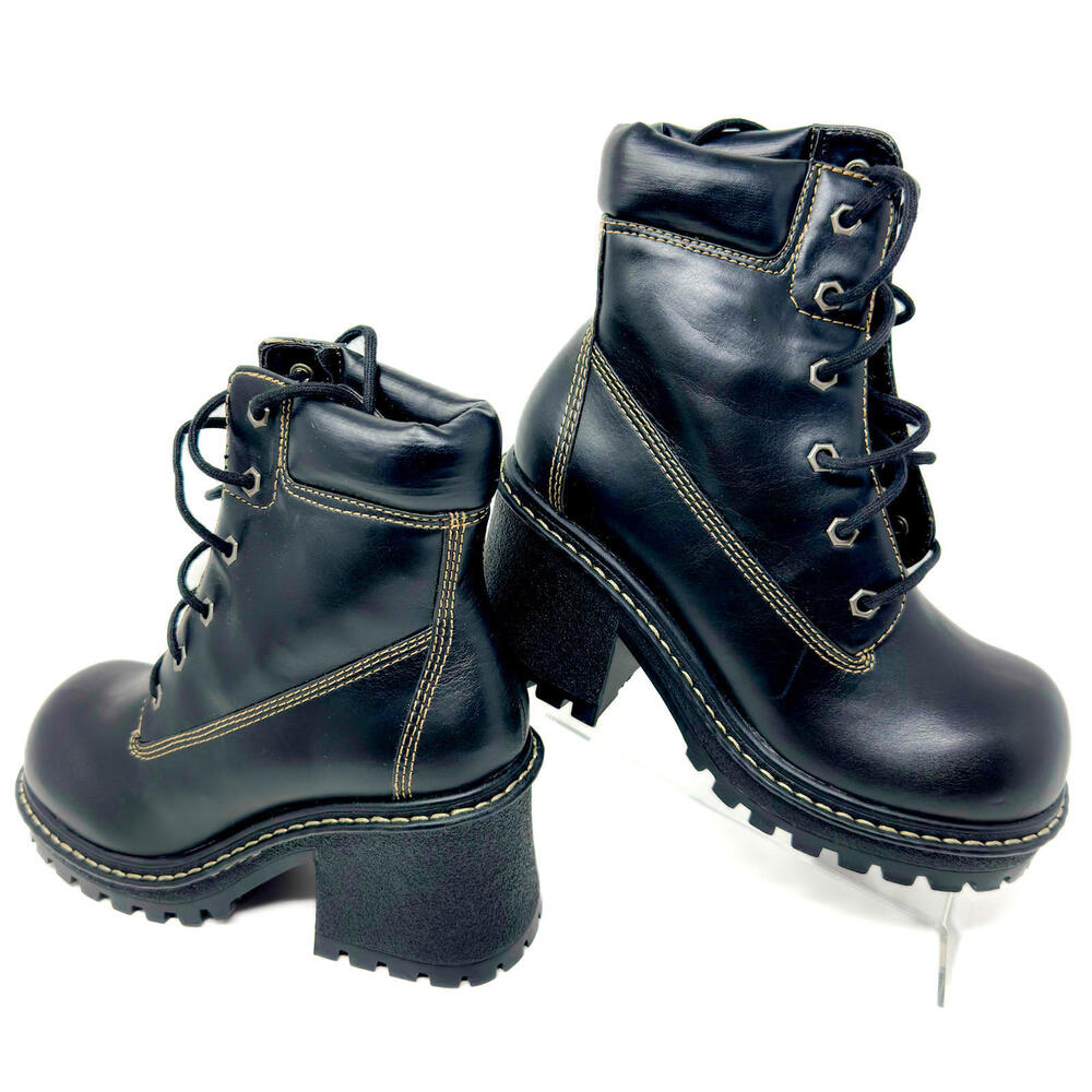 LEI Deene Black Paris Boots Vintage Womens 9.5 Chunky Platform Shoes Goth Punk - Picture 4 of 6